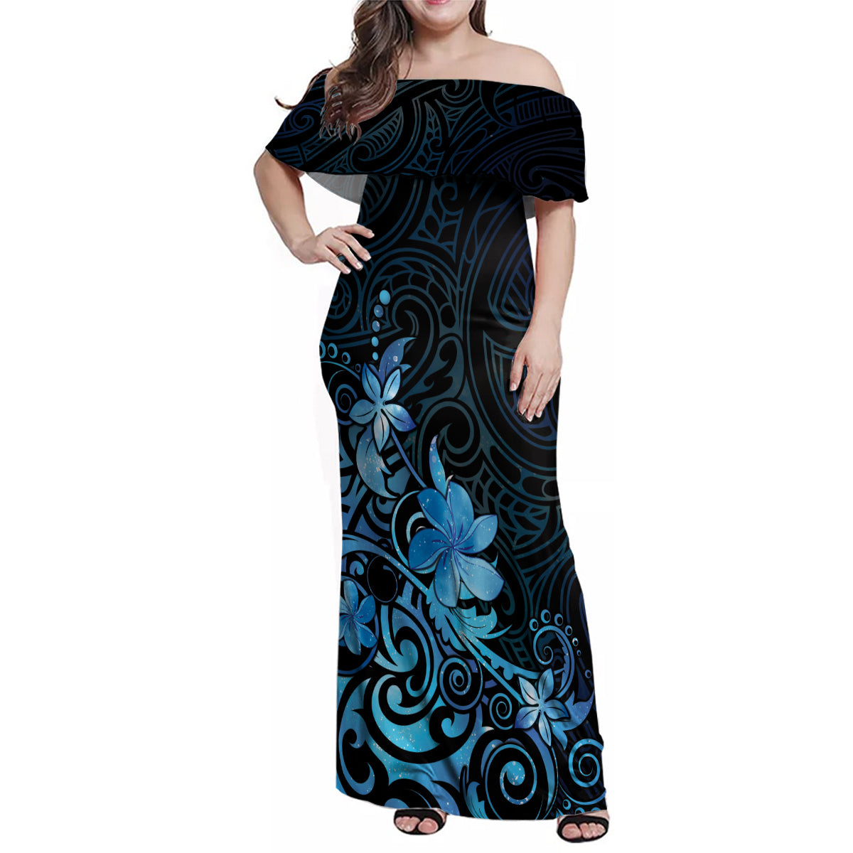 Matariki New Zealand Family Matching Off Shoulder Maxi Dress and Hawaiian Shirt Maori Pattern Blue Galaxy