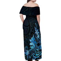 Matariki New Zealand Family Matching Off Shoulder Maxi Dress and Hawaiian Shirt Maori Pattern Blue Galaxy