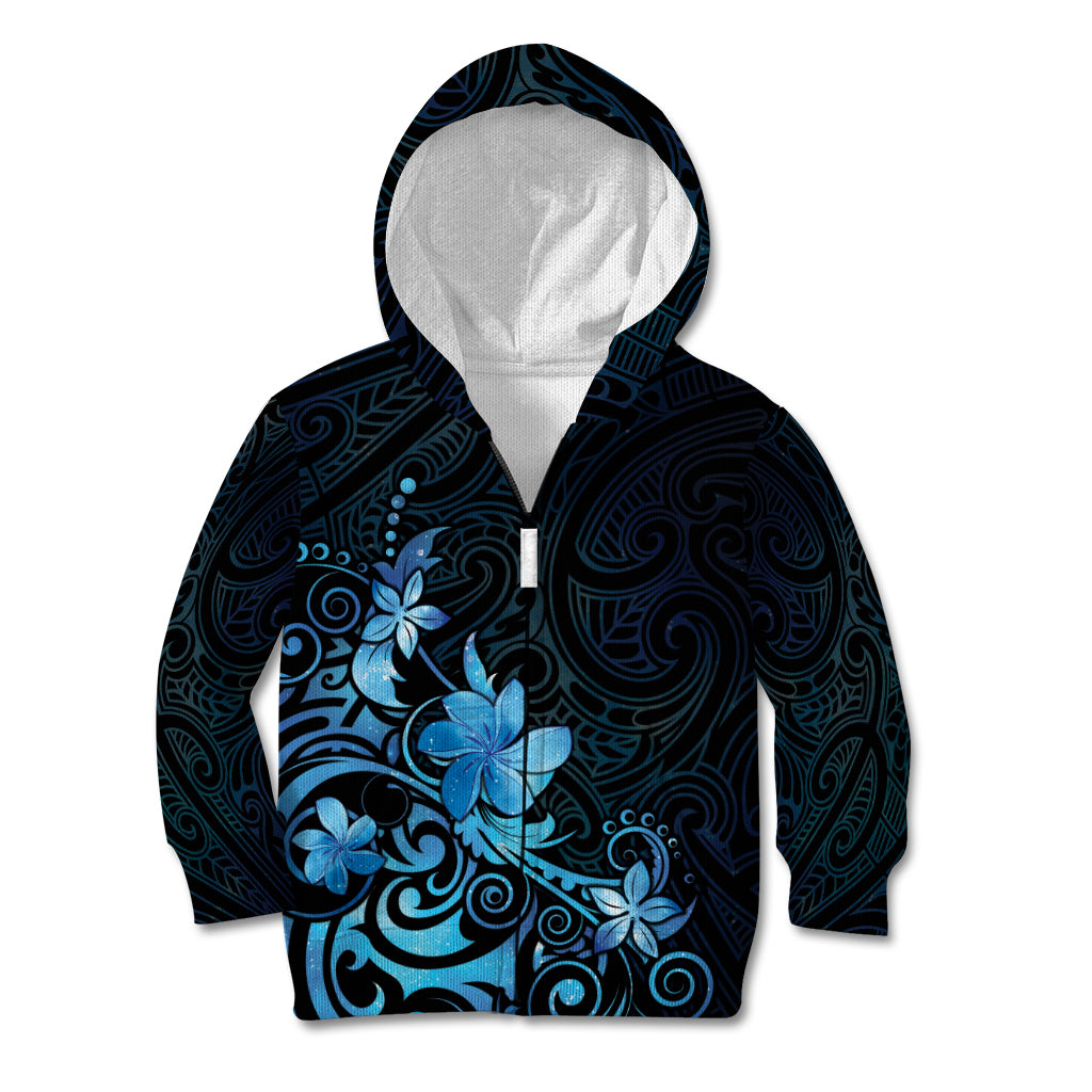 Matariki New Zealand Kid Hoodie Maori Pattern Blue Galaxy
