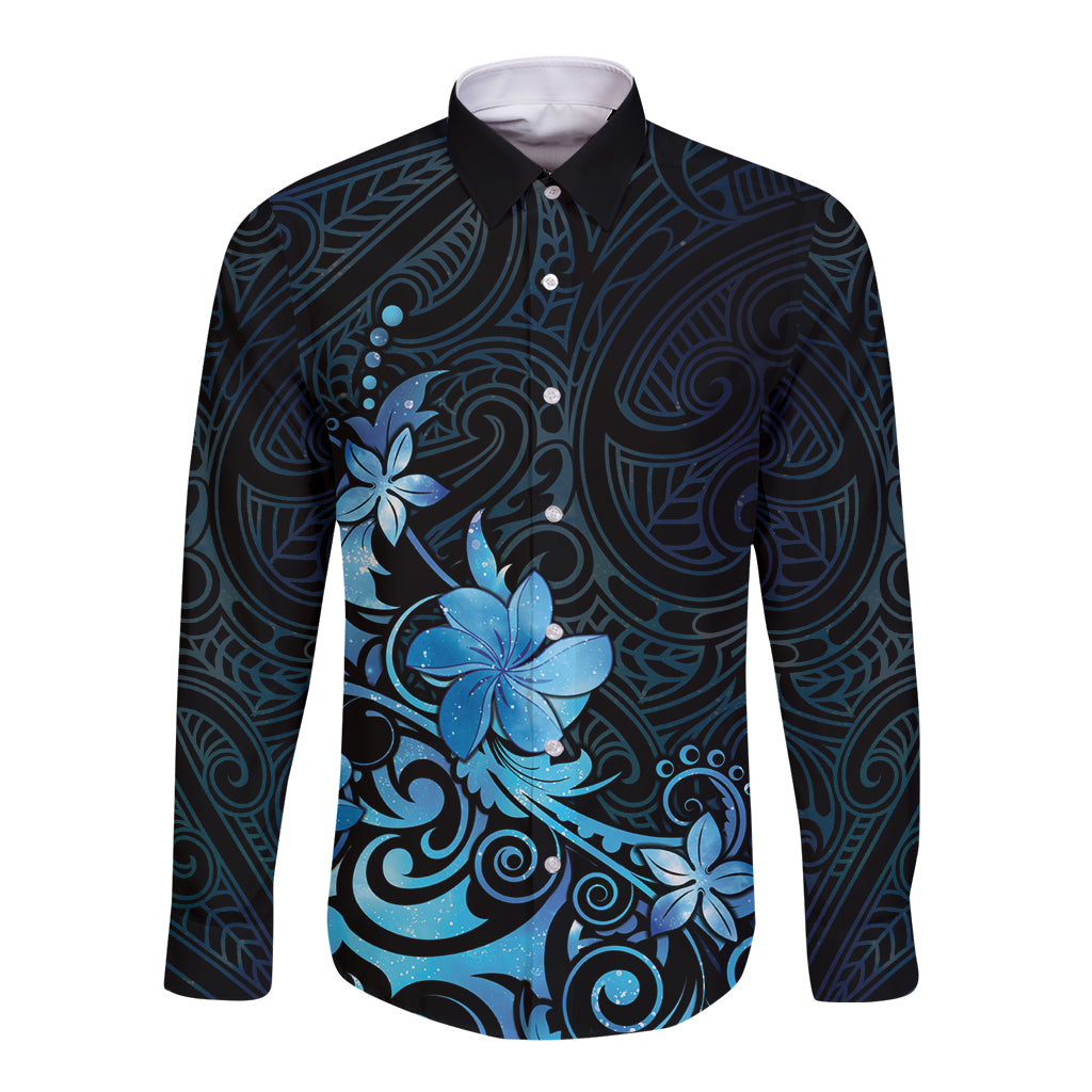 Matariki New Zealand Long Sleeve Button Shirt Maori Pattern Blue Galaxy LT05 Unisex Blue - Polynesian Pride