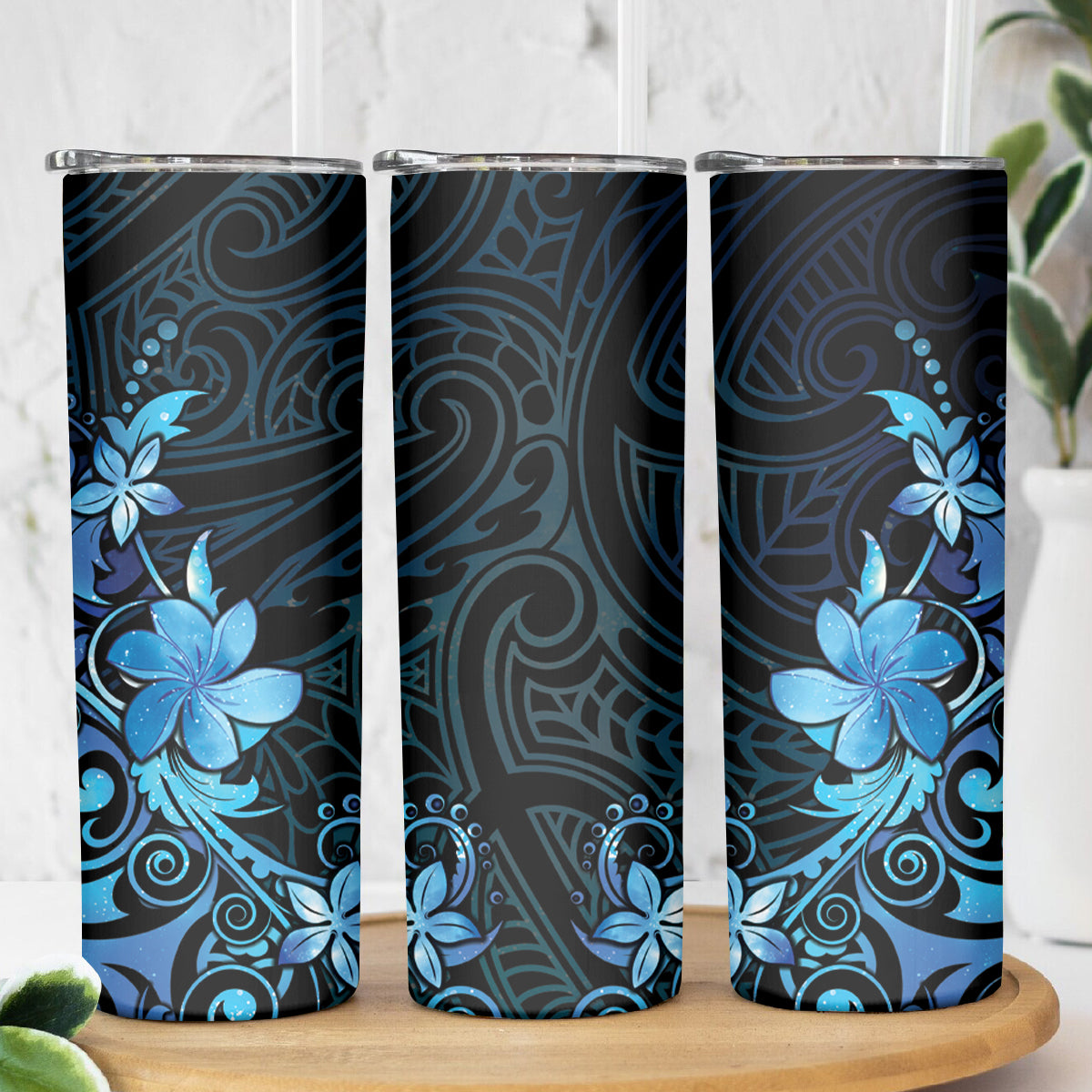 Matariki New Zealand Skinny Tumbler Maori Pattern Blue Galaxy