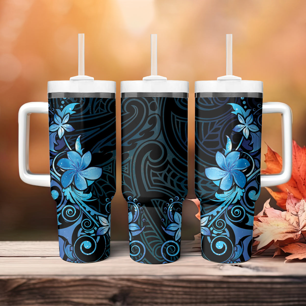 Matariki New Zealand Tumbler With Handle Maori Pattern Blue Galaxy
