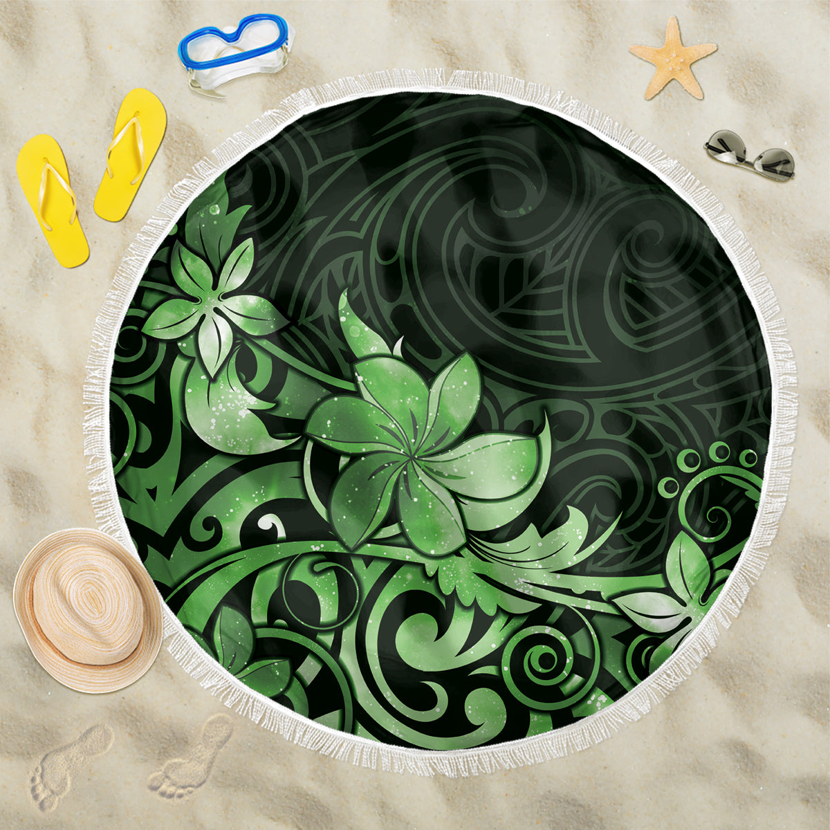 Matariki New Zealand Beach Blanket Maori Pattern Green Galaxy