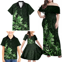 Matariki New Zealand Family Matching Off Shoulder Maxi Dress and Hawaiian Shirt Maori Pattern Green Galaxy