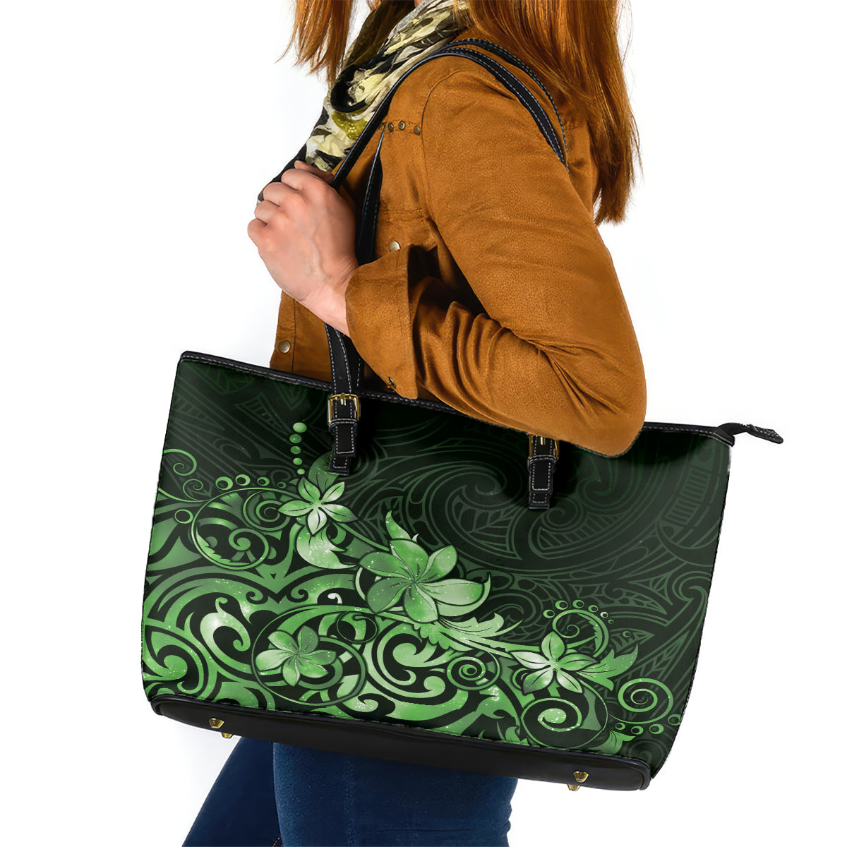 Matariki New Zealand Leather Tote Bag Maori Pattern Green Galaxy LT05 Green - Polynesian Pride