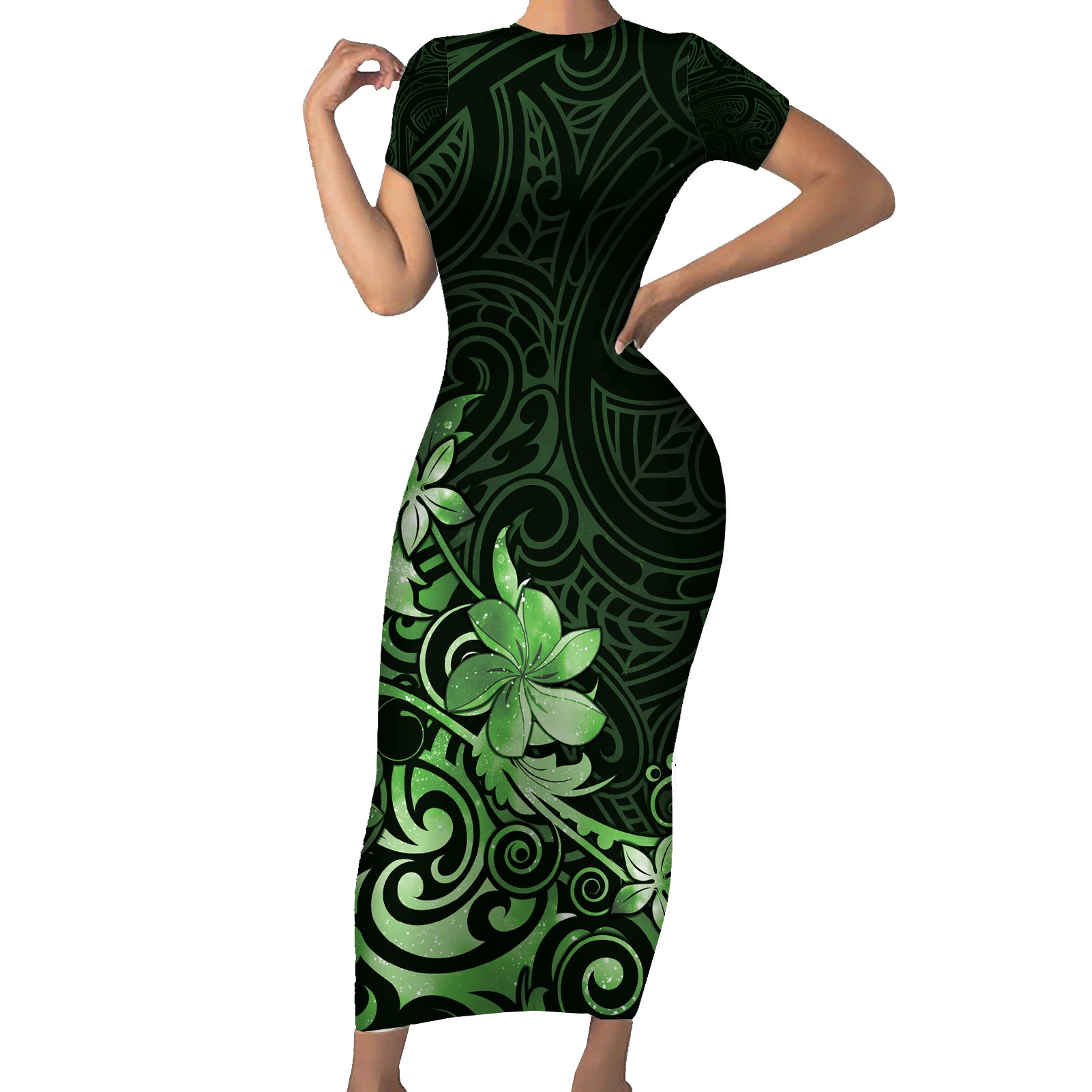 Matariki New Zealand Short Sleeve Bodycon Dress Maori Pattern Green Galaxy