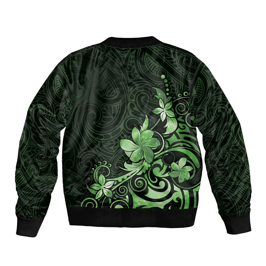Matariki New Zealand Sleeve Zip Bomber Jacket Maori Pattern Green Galaxy