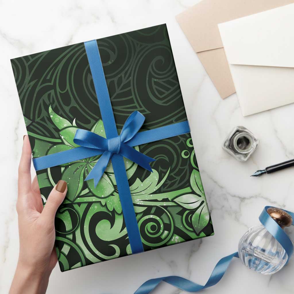 Matariki New Zealand Wrapping Paper Maori Pattern Green Galaxy - Polynesian Pride