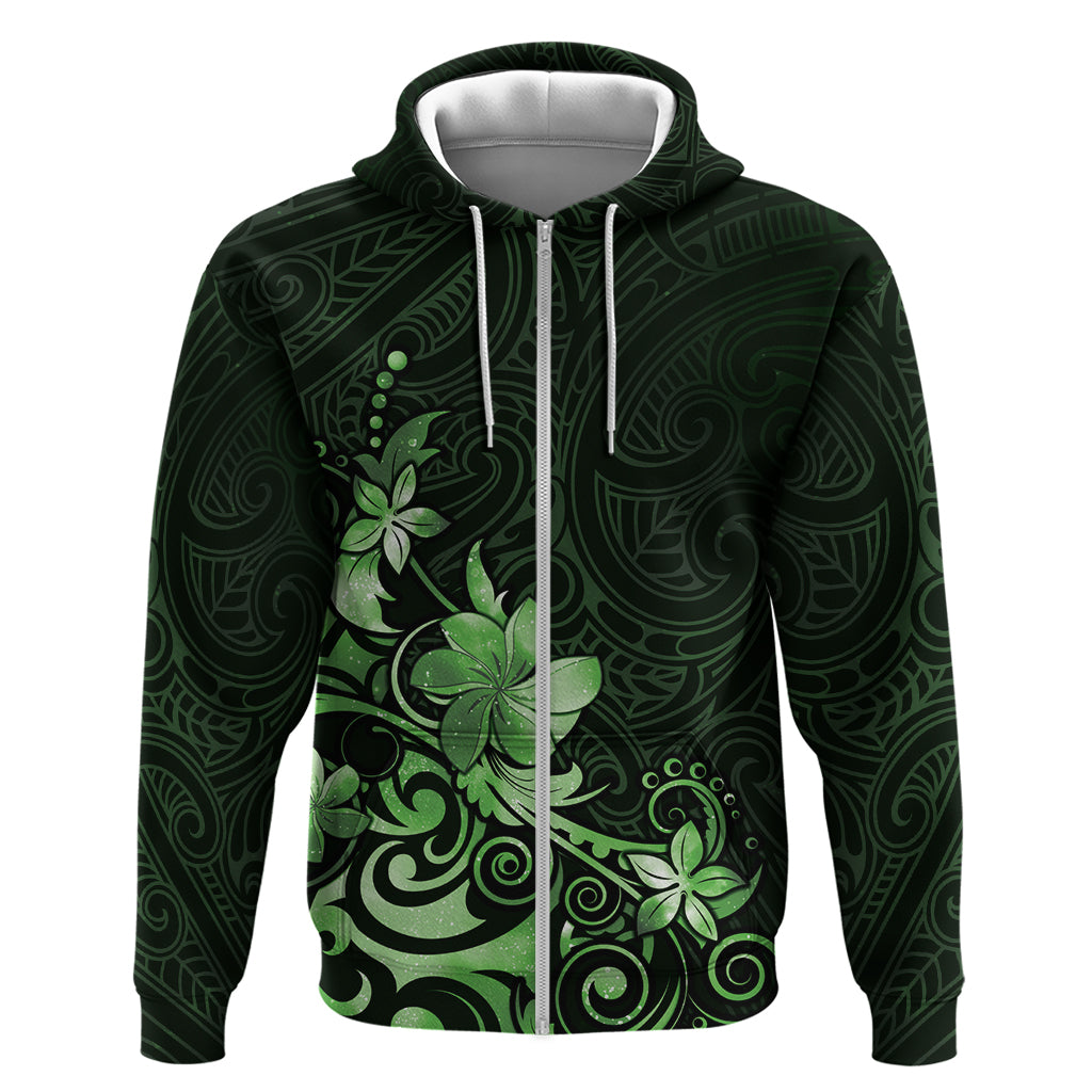Matariki New Zealand Zip Hoodie Maori Pattern Green Galaxy LT05 Zip Hoodie Green - Polynesian Pride