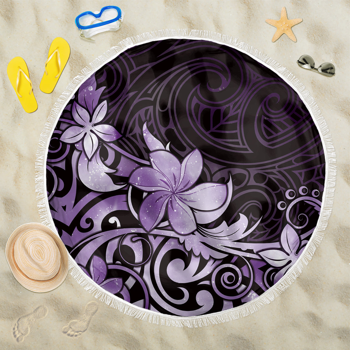 Matariki New Zealand Beach Blanket Maori Pattern Purple Galaxy