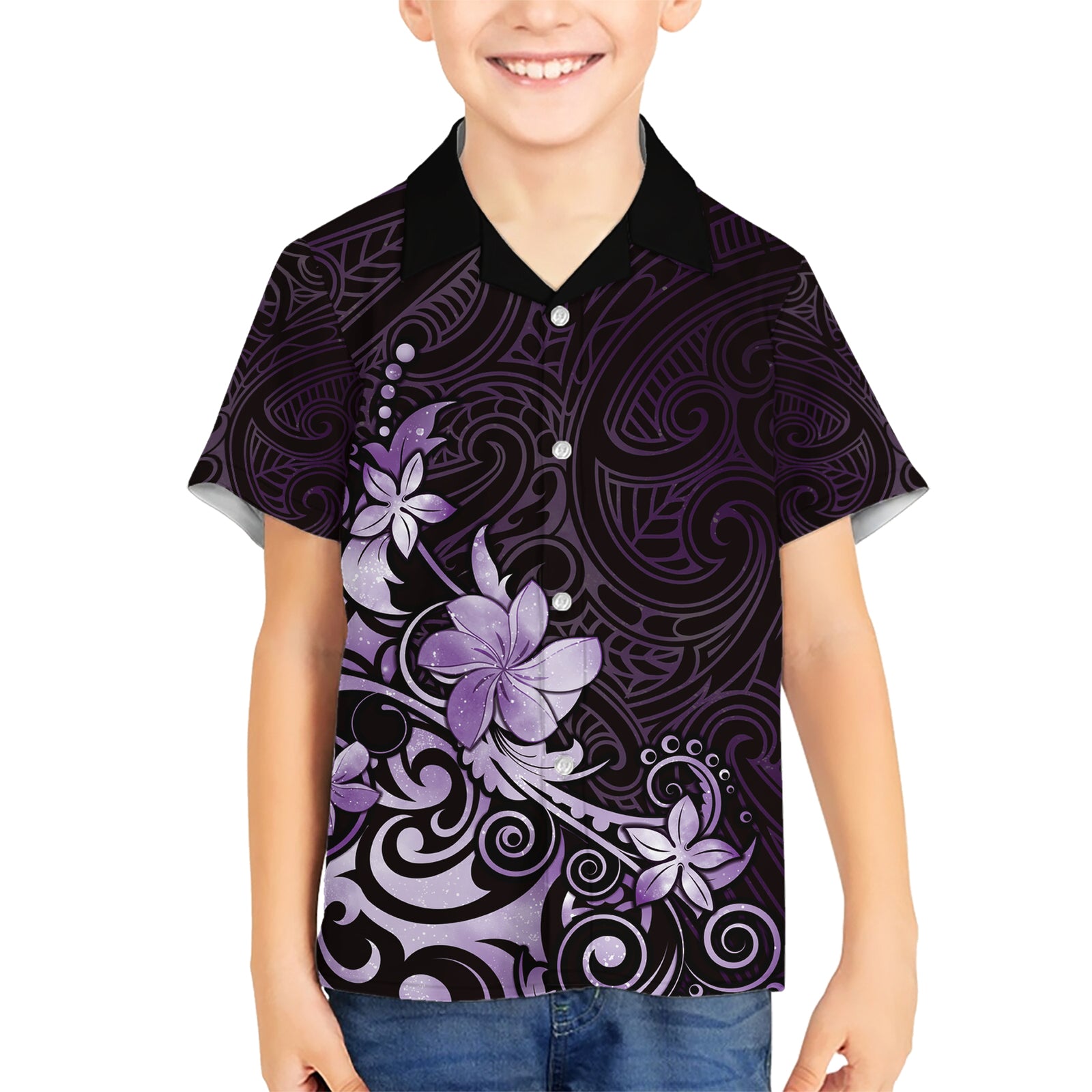 Matariki New Zealand Kid Hawaiian Shirt Maori Pattern Purple Galaxy LT05 Kid Purple - Polynesian Pride