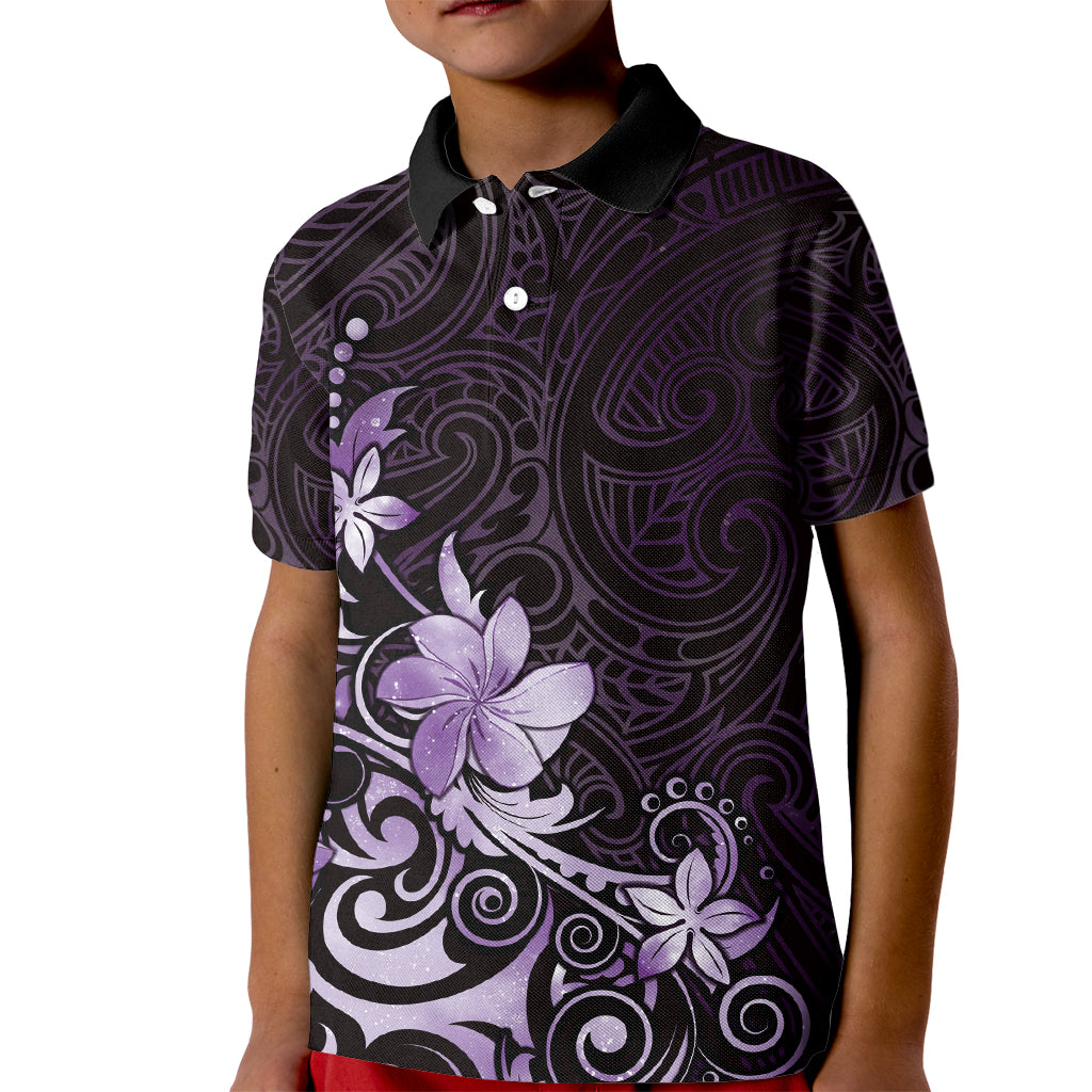 Matariki New Zealand Kid Polo Shirt Maori Pattern Purple Galaxy