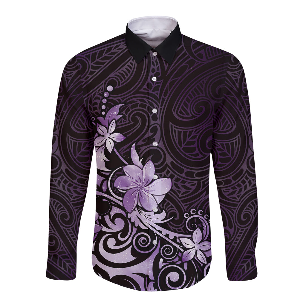 Matariki New Zealand Long Sleeve Button Shirt Maori Pattern Purple Galaxy LT05 Unisex Purple - Polynesian Pride
