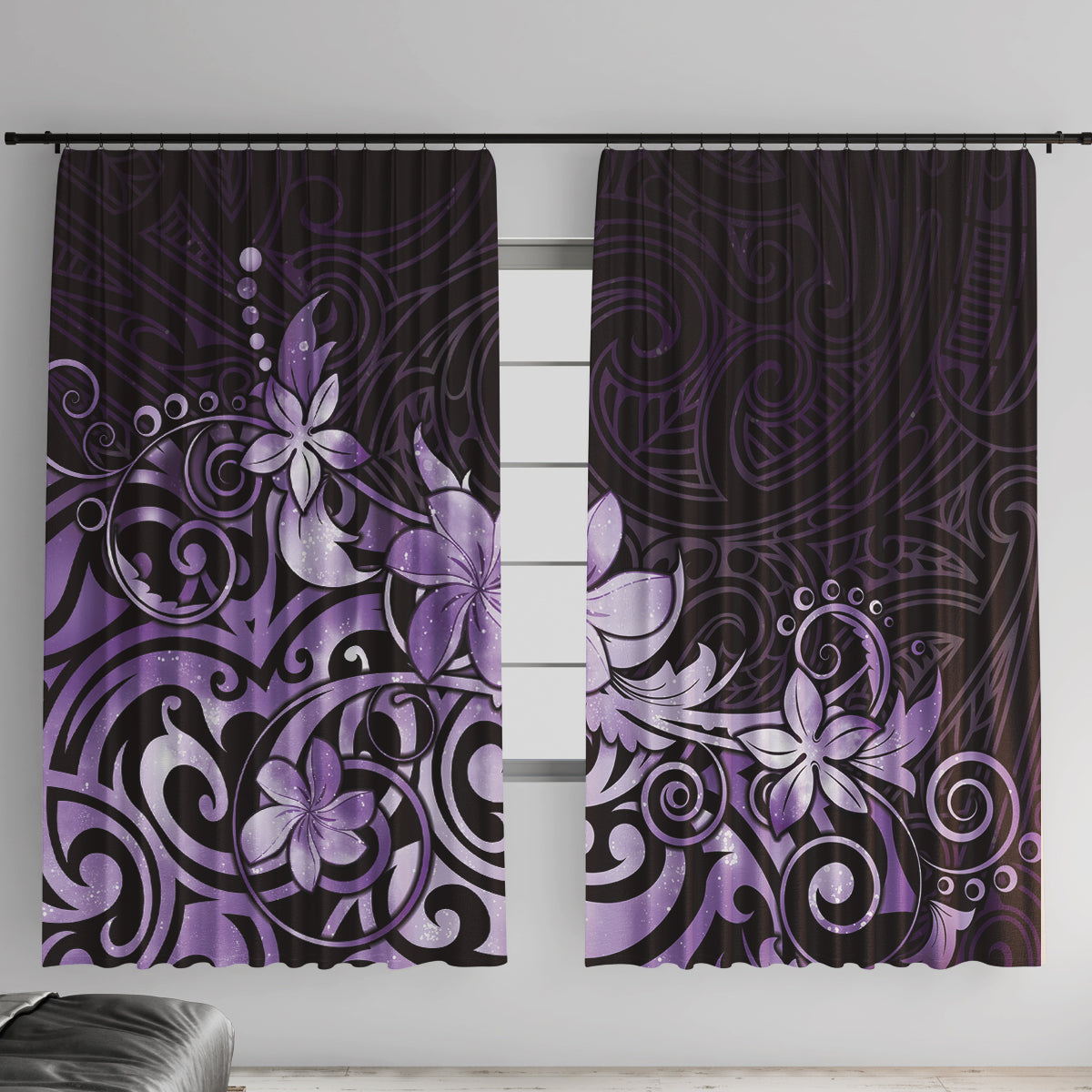 Matariki New Zealand Window Curtain Maori Pattern Purple Galaxy LT05 With Hooks Purple - Polynesian Pride