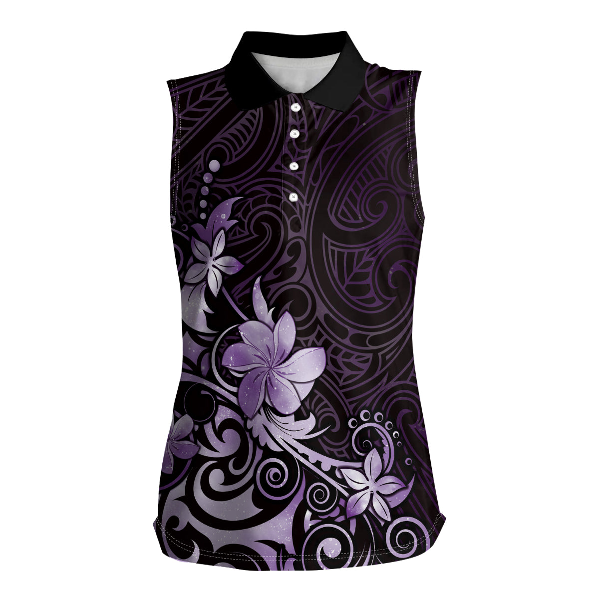 Matariki New Zealand Women Sleeveless Polo Shirt Maori Pattern Purple Galaxy