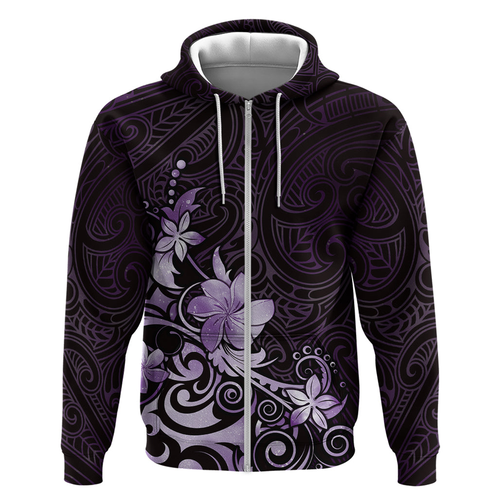 Matariki New Zealand Zip Hoodie Maori Pattern Purple Galaxy LT05 Zip Hoodie Purple - Polynesian Pride
