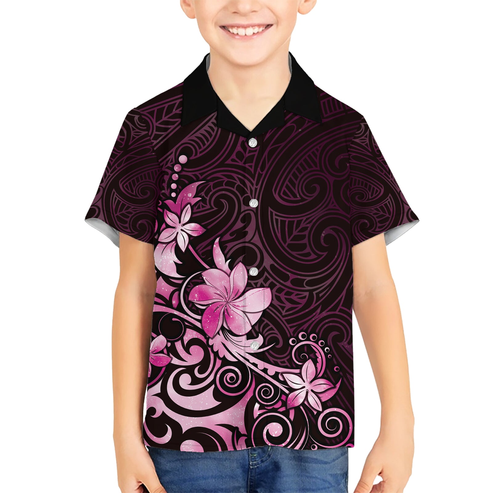 Matariki New Zealand Kid Hawaiian Shirt Maori Pattern Pink Galaxy LT05 Kid Pink - Polynesian Pride