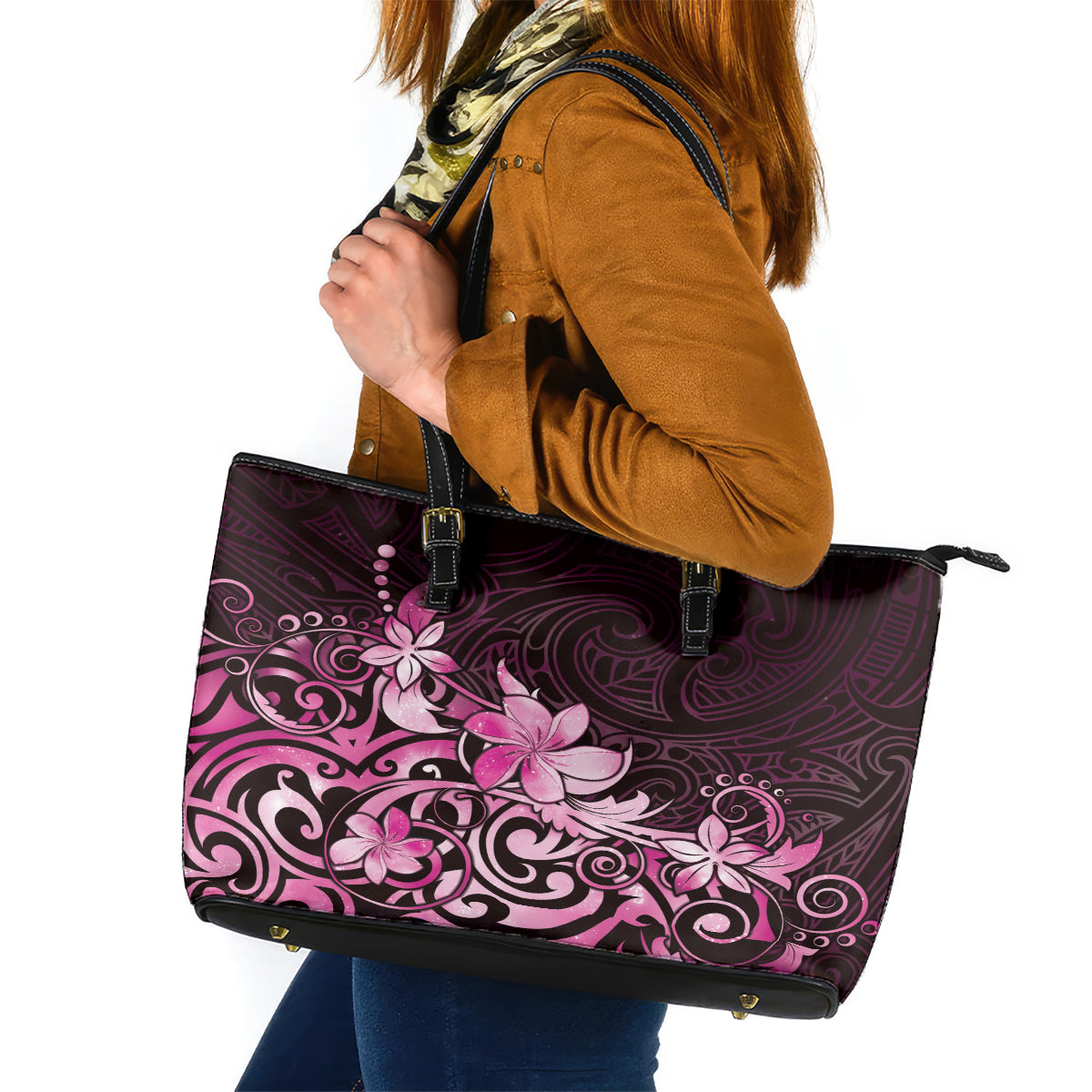 Matariki New Zealand Leather Tote Bag Maori Pattern Pink Galaxy LT05 Pink - Polynesian Pride