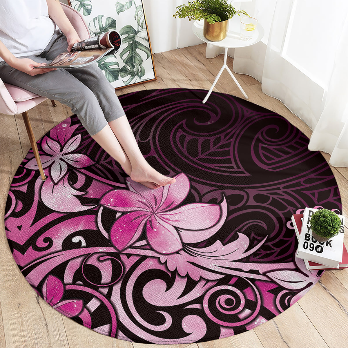 Matariki New Zealand Round Carpet Maori Pattern Pink Galaxy