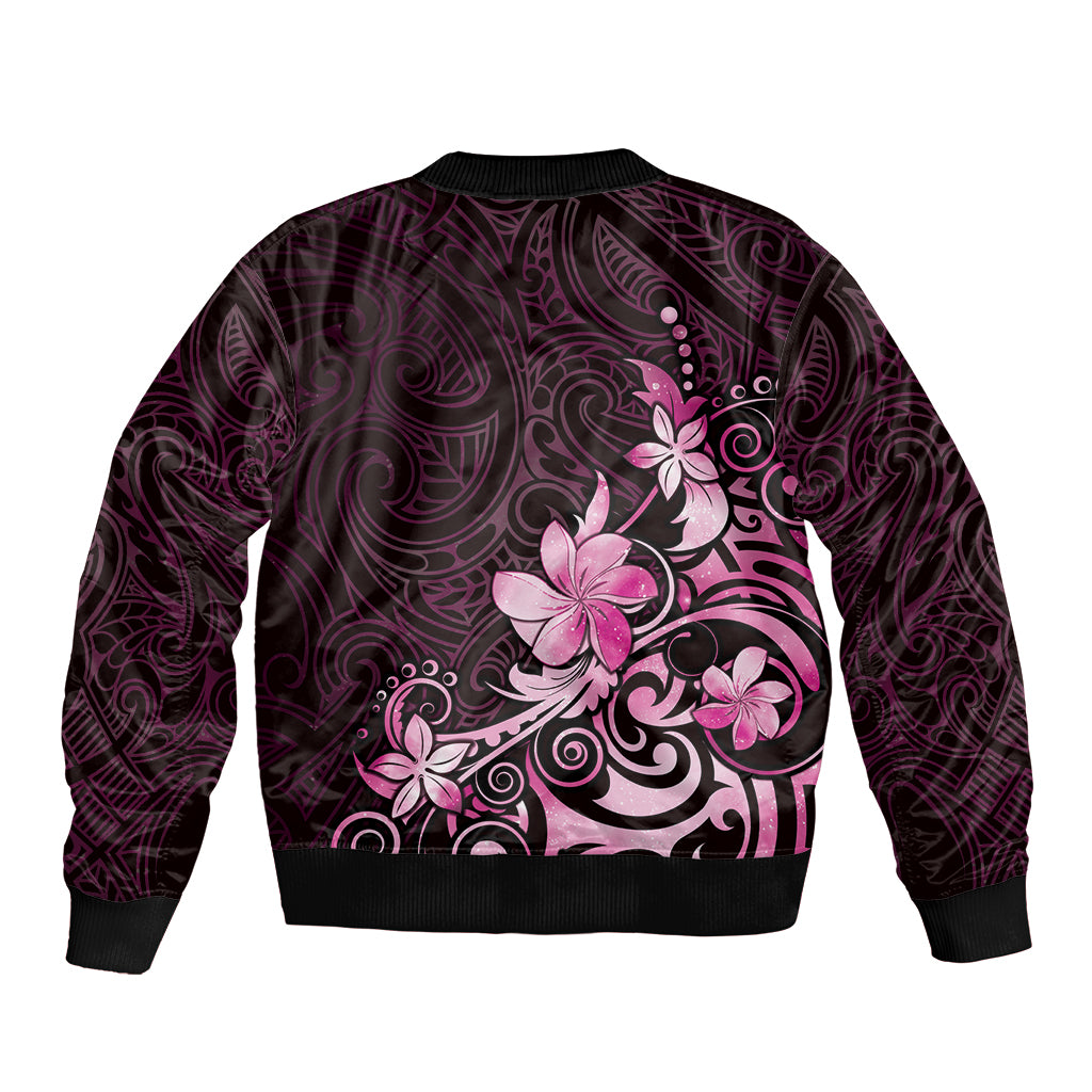 Matariki New Zealand Sleeve Zip Bomber Jacket Maori Pattern Pink Galaxy
