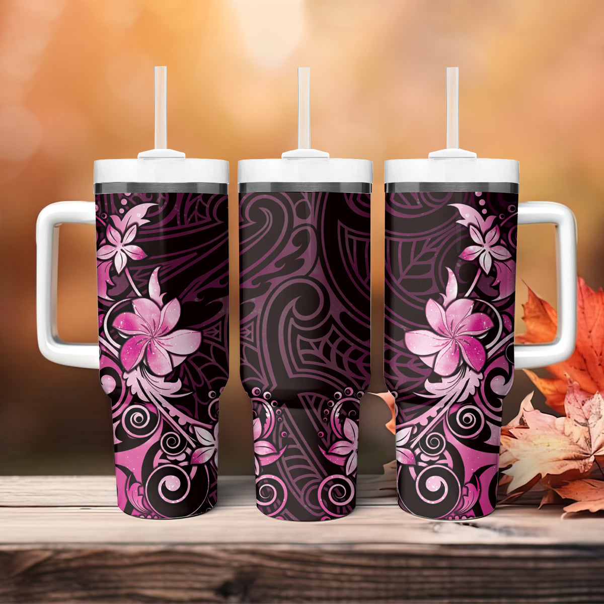 Matariki New Zealand Tumbler With Handle Maori Pattern Pink Galaxy