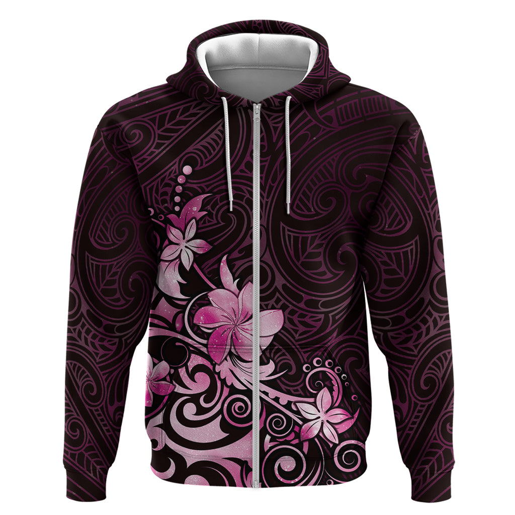 Matariki New Zealand Zip Hoodie Maori Pattern Pink Galaxy LT05 Zip Hoodie Pink - Polynesian Pride