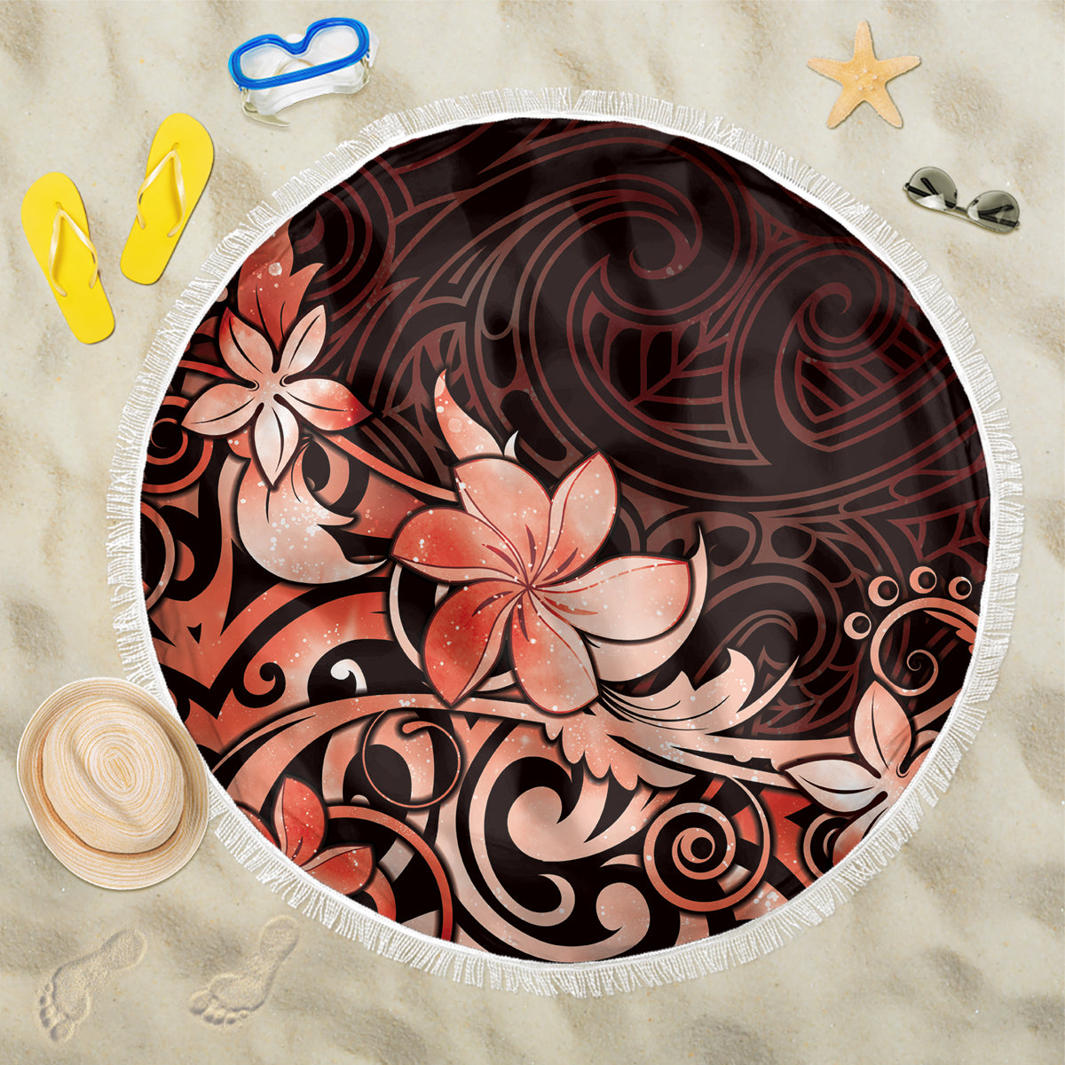 Matariki New Zealand Beach Blanket Maori Pattern Red Galaxy LT05 One Size 150cm Red - Polynesian Pride