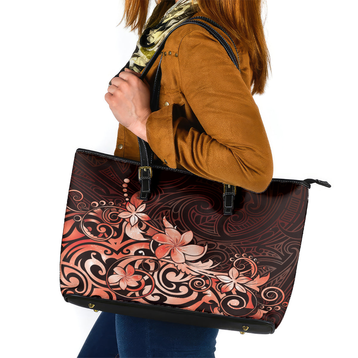 Matariki New Zealand Leather Tote Bag Maori Pattern Red Galaxy LT05 Red - Polynesian Pride