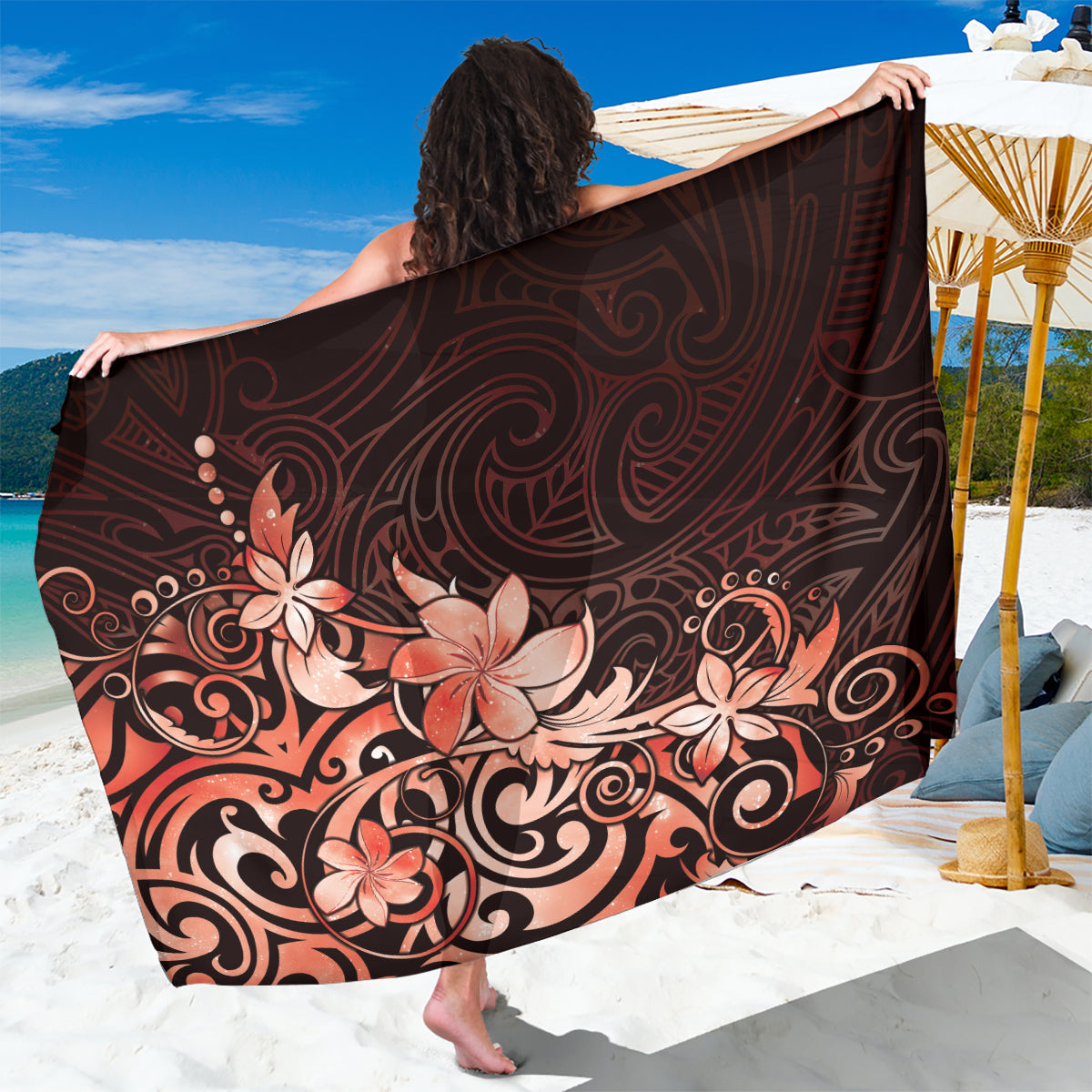 Matariki New Zealand Sarong Maori Pattern Red Galaxy LT05 One Size 44 x 66 inches Red - Polynesian Pride