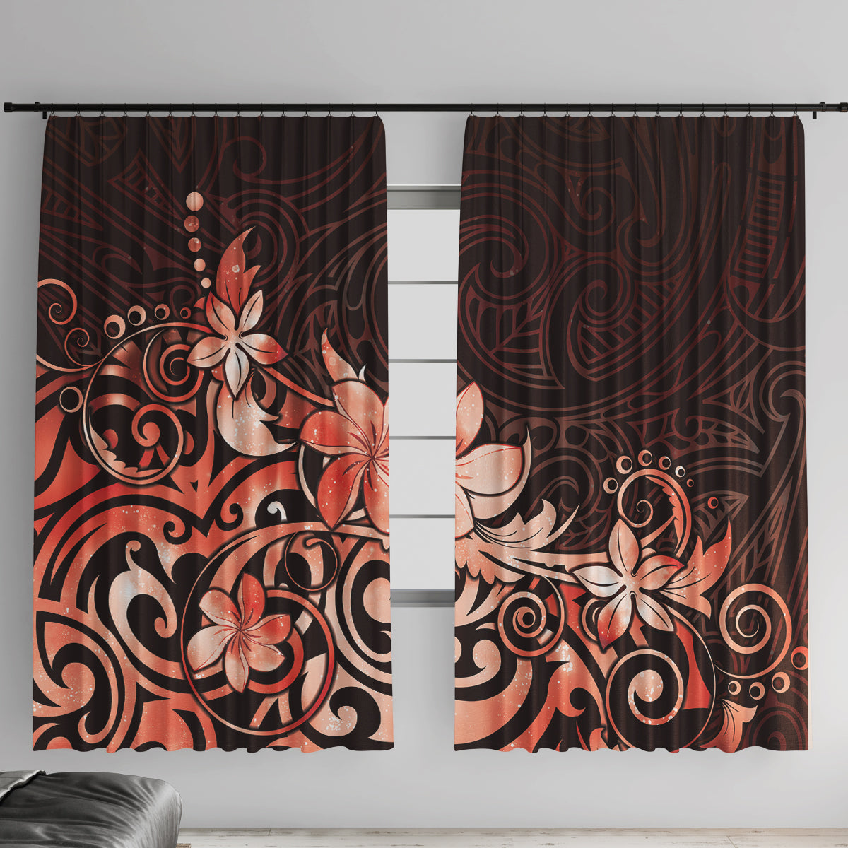 Matariki New Zealand Window Curtain Maori Pattern Red Galaxy LT05 With Hooks Red - Polynesian Pride