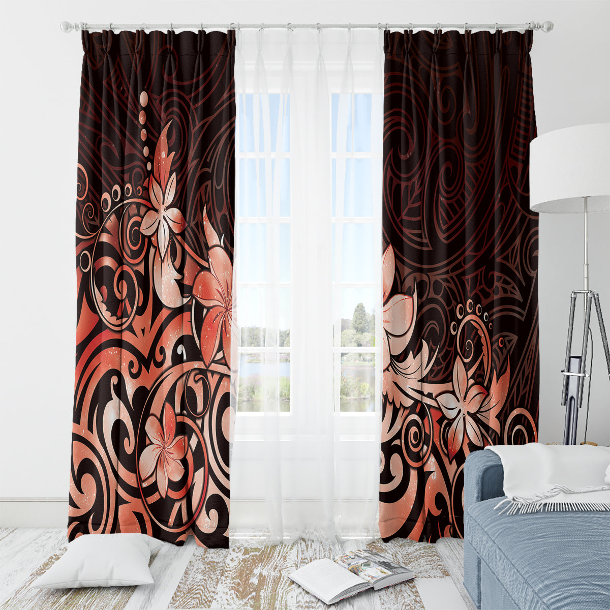 Matariki New Zealand Window Curtain Maori Pattern Red Galaxy LT05 - Polynesian Pride