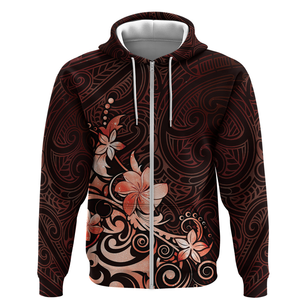 Matariki New Zealand Zip Hoodie Maori Pattern Red Galaxy LT05 Zip Hoodie Red - Polynesian Pride