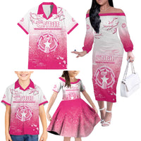 Personalized Sakura Marianas Family Matching Off The Shoulder Long Sleeve Dress and Hawaiian Shirt CNMI Seal
