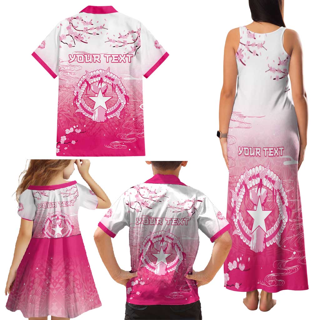Personalized Sakura Marianas Family Matching Tank Maxi Dress and Hawaiian Shirt CNMI Seal