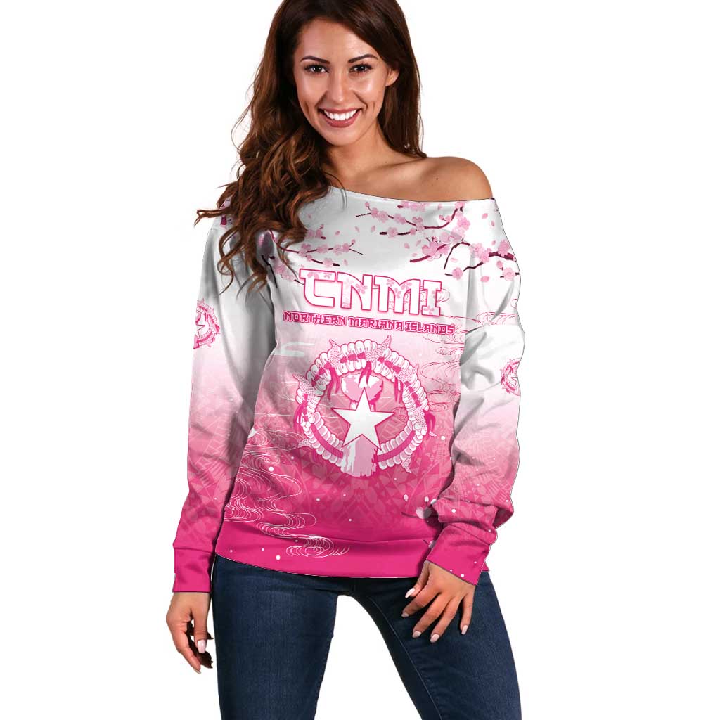 Personalized Sakura Marianas Off Shoulder Sweater CNMI Seal
