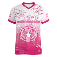 Personalized Sakura Marianas Women V-Neck T-Shirt CNMI Seal LT05 Female Pink - Polynesian Pride