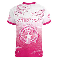 Personalized Sakura Marianas Women V-Neck T-Shirt CNMI Seal LT05 - Polynesian Pride