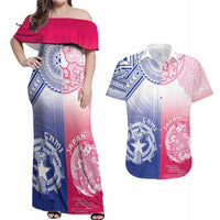 Custom Northern Mariana Islands And Japan Together Couples Matching Off Shoulder Maxi Dress and Hawaiian Shirt