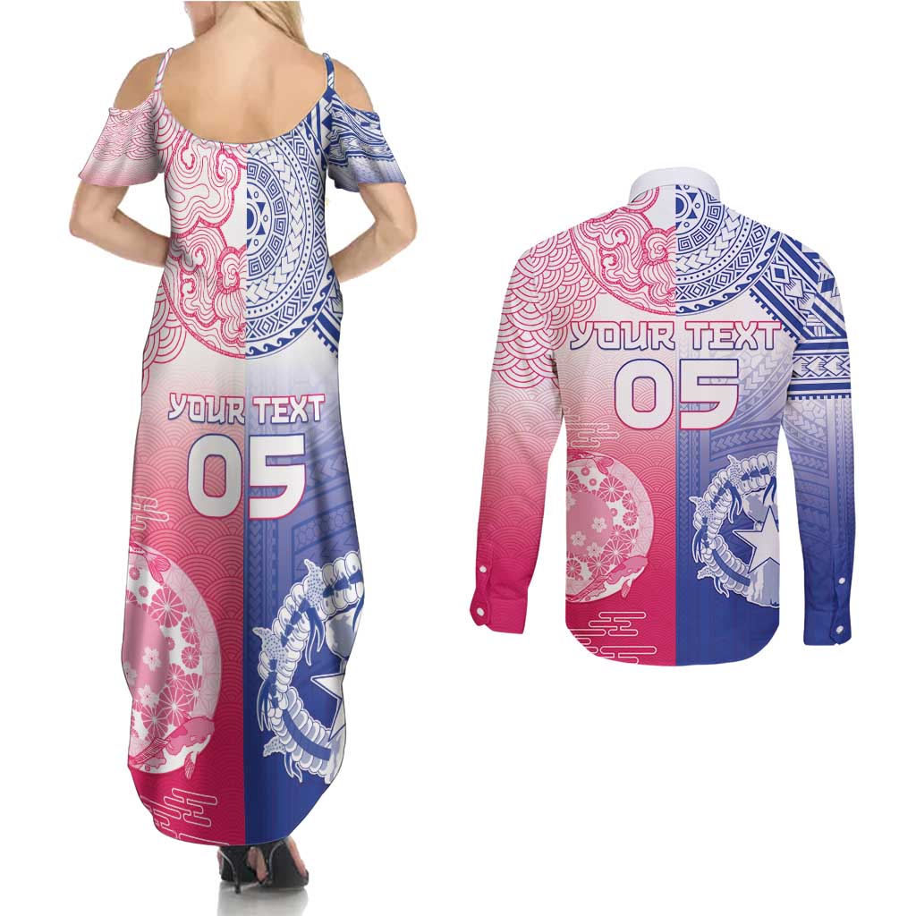 Custom Northern Mariana Islands And Japan Together Couples Matching Summer Maxi Dress and Long Sleeve Button Shirt