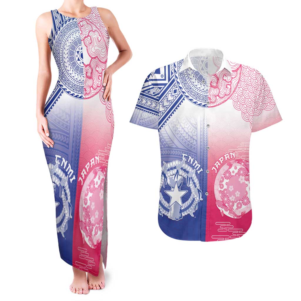 Custom Northern Mariana Islands And Japan Together Couples Matching Tank Maxi Dress and Hawaiian Shirt