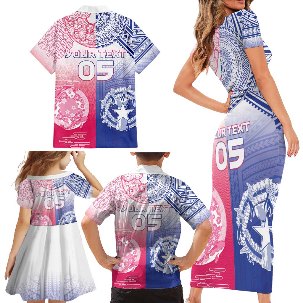 Custom Northern Mariana Islands And Japan Together Family Matching Short Sleeve Bodycon Dress and Hawaiian Shirt