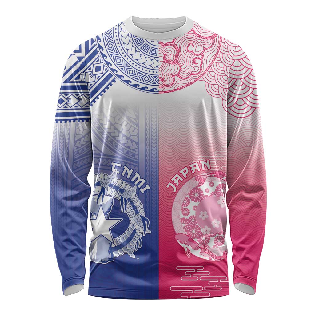 Custom Northern Mariana Islands And Japan Together Long Sleeve Shirt