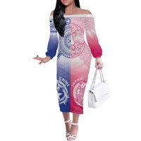Custom Northern Mariana Islands And Japan Together Off The Shoulder Long Sleeve Dress