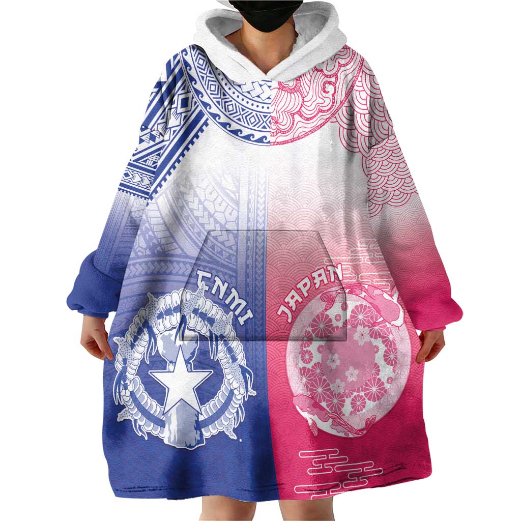 Custom Northern Mariana Islands And Japan Together Wearable Blanket Hoodie