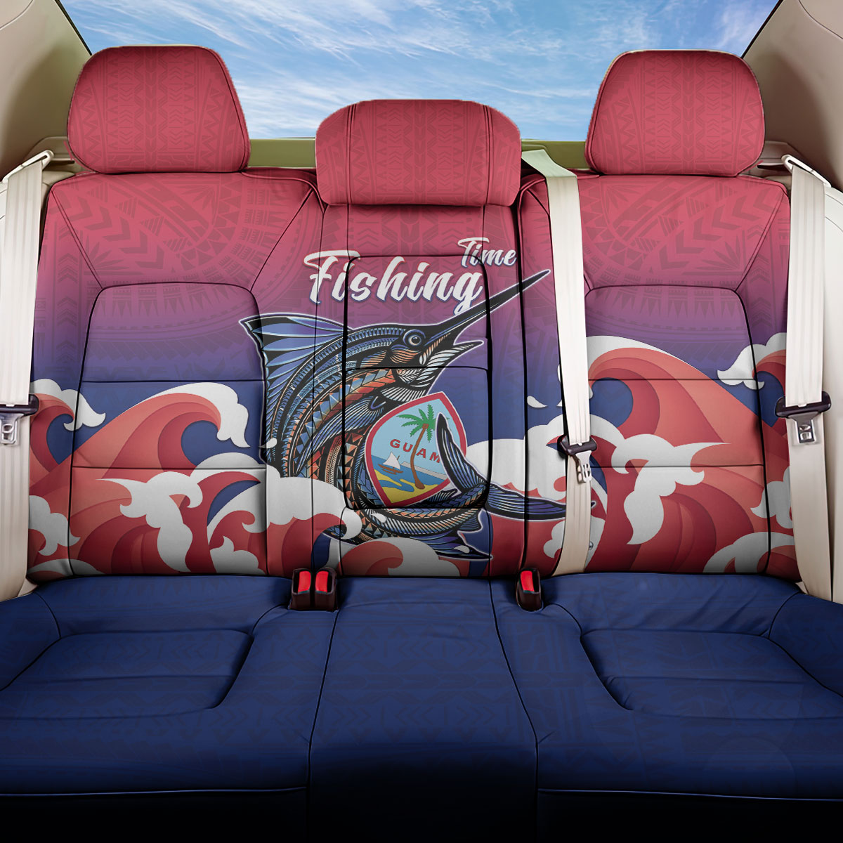 Guam Blue Marlin Fishing Back Car Seat Cover Polynesian Style LT05 One Size Red - Polynesian Pride