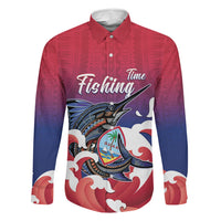 Guam Blue Marlin Fishing Family Matching Long Sleeve Bodycon Dress and Hawaiian Shirt Polynesian Style LT05 Dad's Shirt - Long Sleeve Red - Polynesian Pride