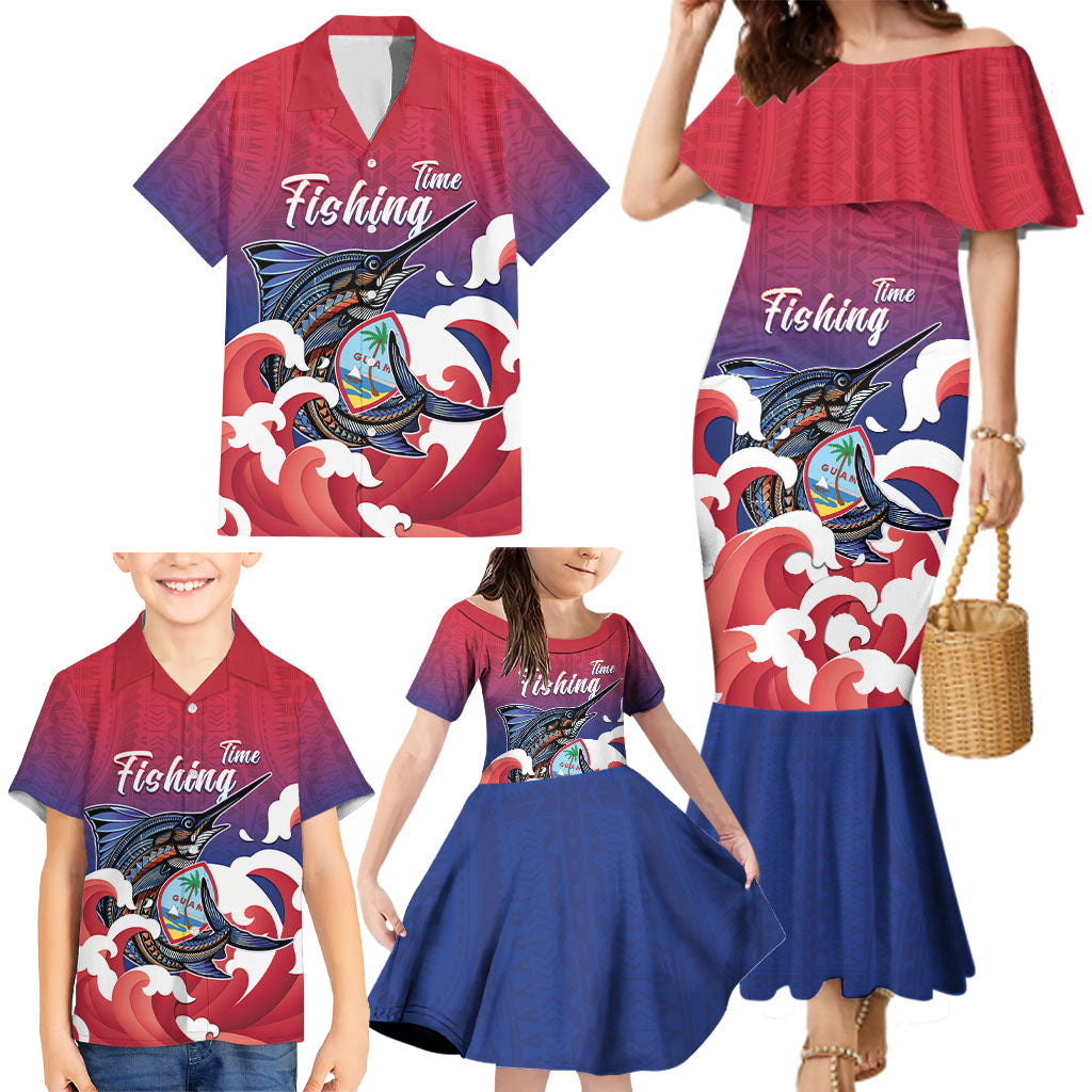 Guam Blue Marlin Fishing Family Matching Mermaid Dress and Hawaiian Shirt Polynesian Style