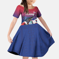 Guam Blue Marlin Fishing Family Matching Off Shoulder Maxi Dress and Hawaiian Shirt Polynesian Style LT05 Daughter's Dress Red - Polynesian Pride