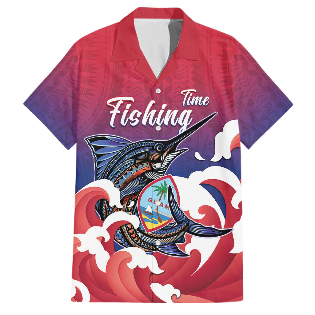 Guam Blue Marlin Fishing Family Matching Off Shoulder Short Dress and Hawaiian Shirt Polynesian Style LT05 Dad's Shirt - Short Sleeve Red - Polynesian Pride