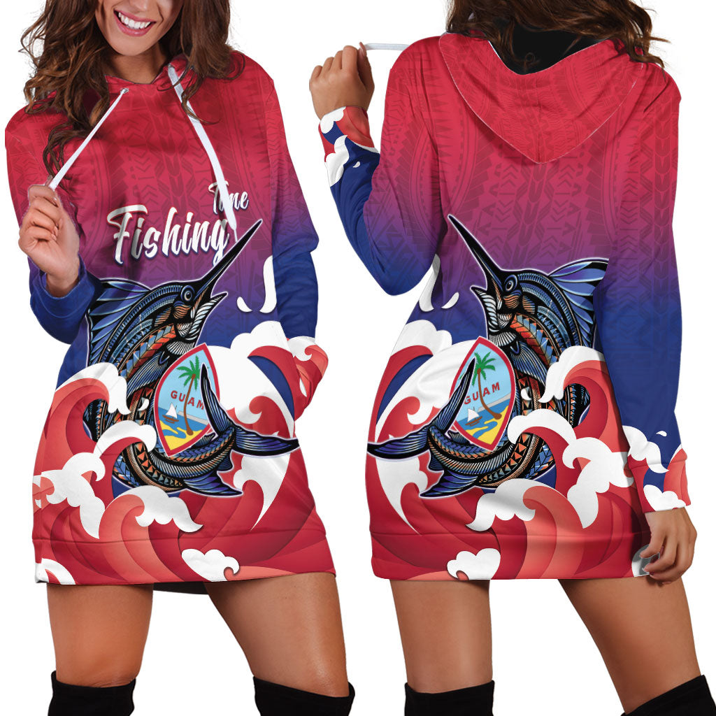 Guam Blue Marlin Fishing Hoodie Dress Polynesian Style